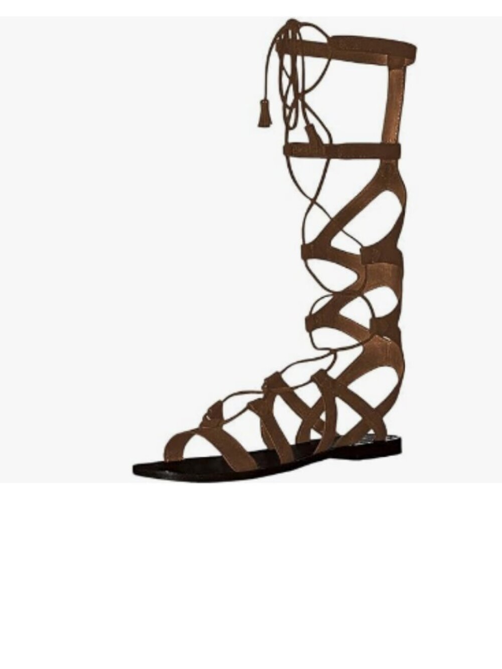YDN Saddle Brown Sexy Knee High Lace up Flats Fringe Gladiator Strap Sandals